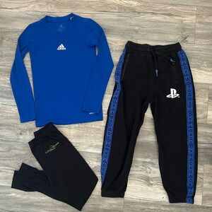 H&M playstation sweatpants w/ adidas long sleeve shirt cold weather size 9 10